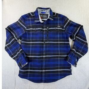 Eddie Bauer Men's Large Blue Black Mountain Ops Heavy Flannel Shacket Shirt